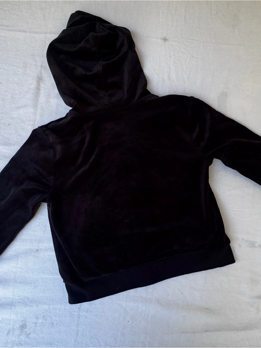Girls zip up hoodie black faux velvet Size 10-12